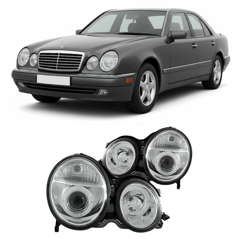 Scheinwerfer Angel Eyes LED Chrom - Passend für Mercedes E - Klasse W210 1999 - 2002 - CarWorlds GmbH