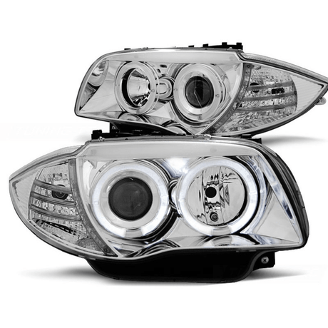 Scheinwerfer Angel Eyes LED chrom passt für BMW 1er E81, E82, E87, E88 ab 04 - 11 - CarWorlds GmbH