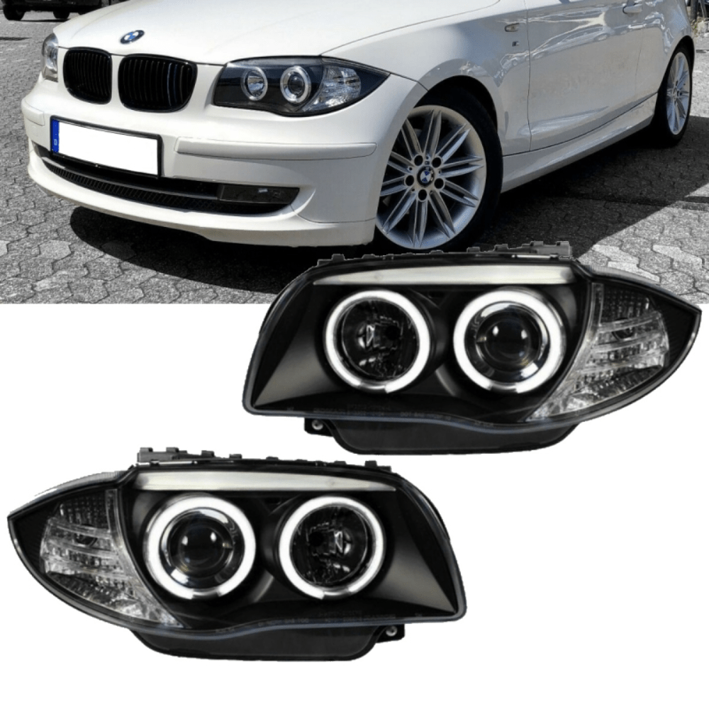Set CCFL LED Angel Eyes Scheinwerfer Schwarz passt für BMW 1er E81 E87 E82 E88 - CarWorlds GmbH