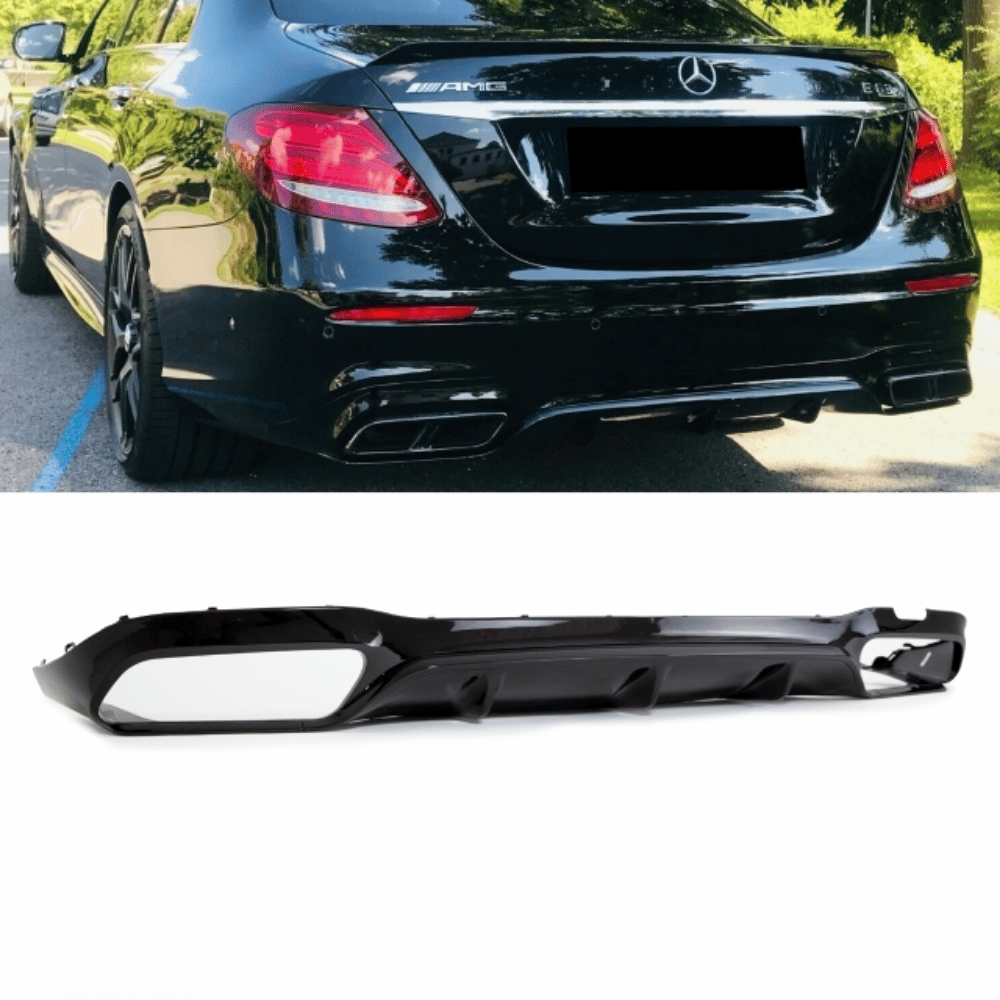 SET Heckdiffusor Schwarz Hochglanz - Passend für Mercedes E - Klasse W213 Limousine AMG - Line 2016+ - CarWorlds GmbH