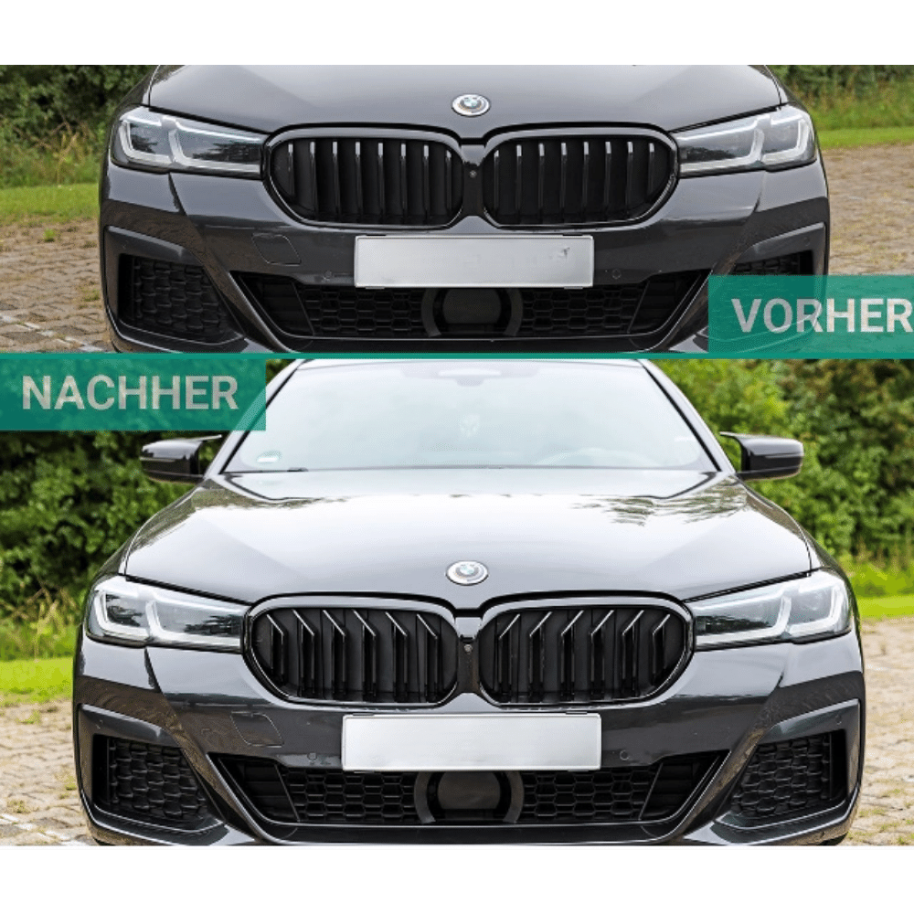 Sport Doppelsteg Kühlergrill schwarz passt für BMW 5er G30 G31 LCI Facelift mit Frontkamera - CarWorlds GmbH