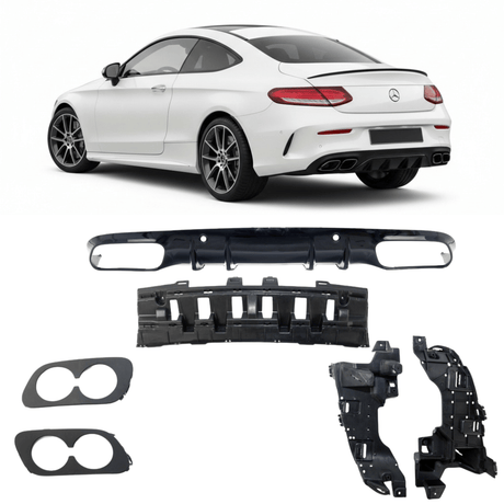Sport - Heckdiffusor Schwarz glänzend für Mercedes C - Klasse C205 Coupe / A205 Cabrio Facelift AMG - Line (2018 - 2023) - CarWorlds GmbH