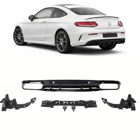 Sport - Heckdiffusor Schwarz glänzend für Mercedes C - Klasse C205 Coupe / A205 Cabrio Facelift AMG - Line (2018 - 2023) - CarWorlds GmbH