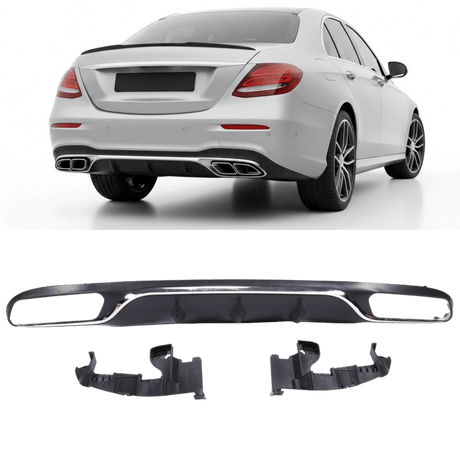 Sport - Heckdiffusor Schwarz Matt Chrom - Passend für Mercedes E - Klasse W213 Limousine & S213 T - Modell 2016 - 2020 - CarWorlds GmbH