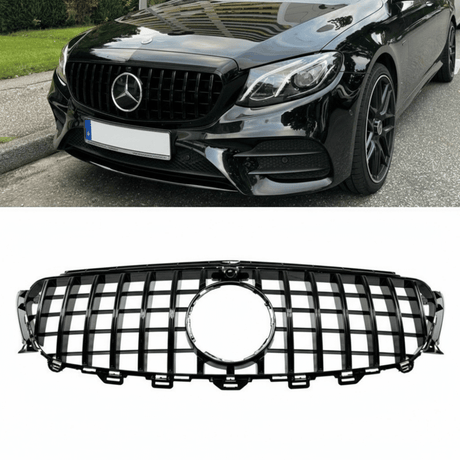 Sport Kühlergrill Schwarz mit Kamera - Passend für Panamericana GT Mercedes E - Klasse W213 S213 C238 A238 2016 - 2020 - CarWorlds GmbH