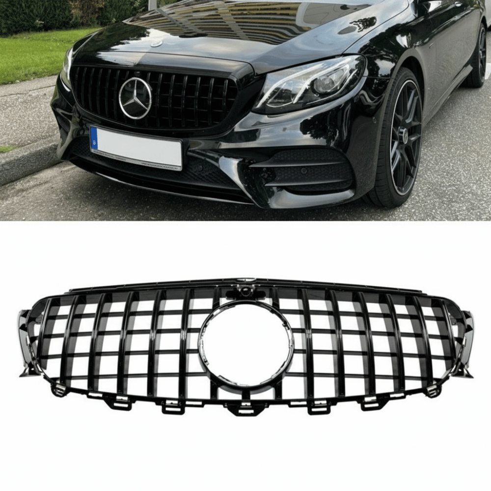 Sport Kühlergrill Schwarz mit Kamera - Passend für Panamericana GT Mercedes E - Klasse W213 S213 C238 A238 2016 - 2020 - CarWorlds GmbH