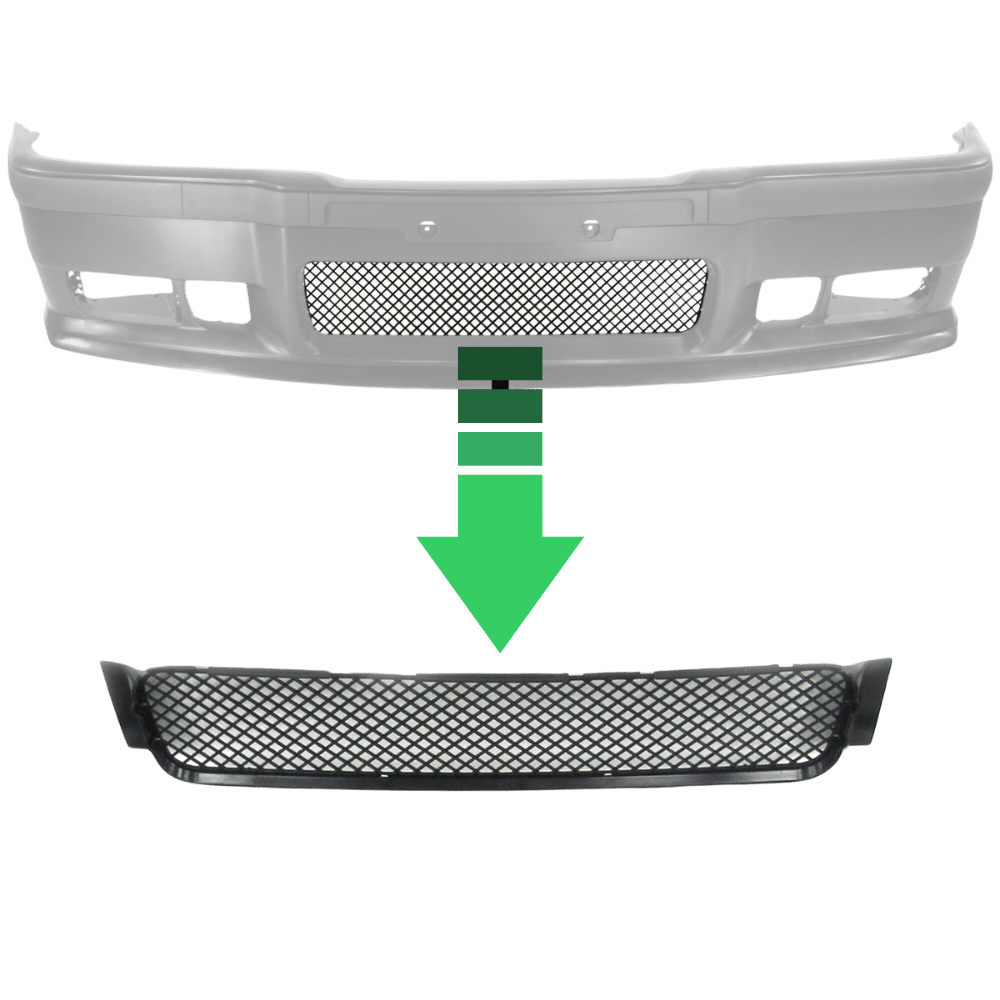 Stoßstangengitter Gitter Grill Front Mitte passend für E36 Sport Stoßstange passend für BMW E36 Limo Coupe Cabrio Touring Compact nur M Paket oder M3Stoßstange - CarWorlds GmbH