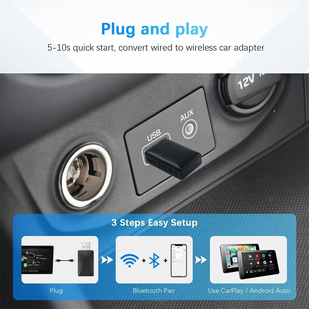Wireless CarPlay & Android Auto Adapter – Kabelloses Upgrade für OEM - Autoradios und unterwegs einsetzbar - CarWorlds GmbH