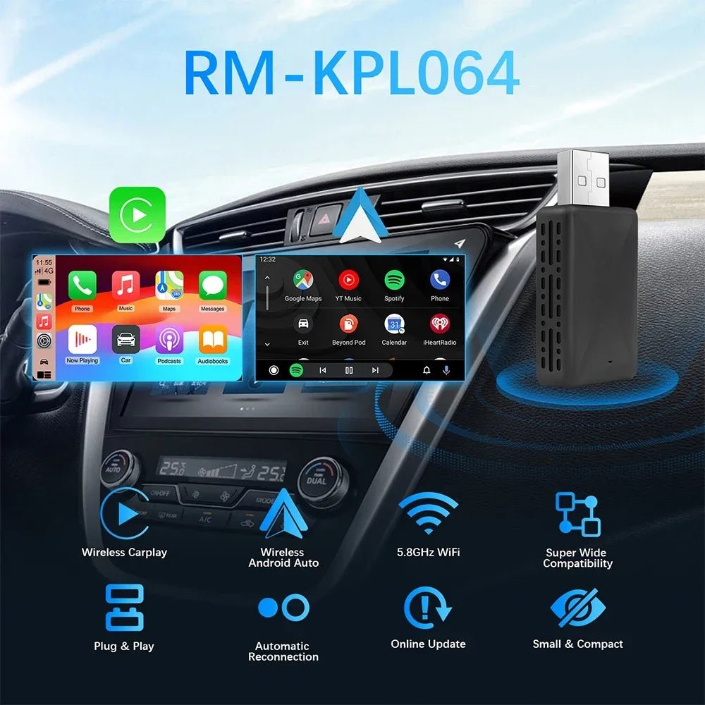 Wireless CarPlay & Android Auto Adapter – Kabelloses Upgrade für OEM - Autoradios und unterwegs einsetzbar - CarWorlds GmbH