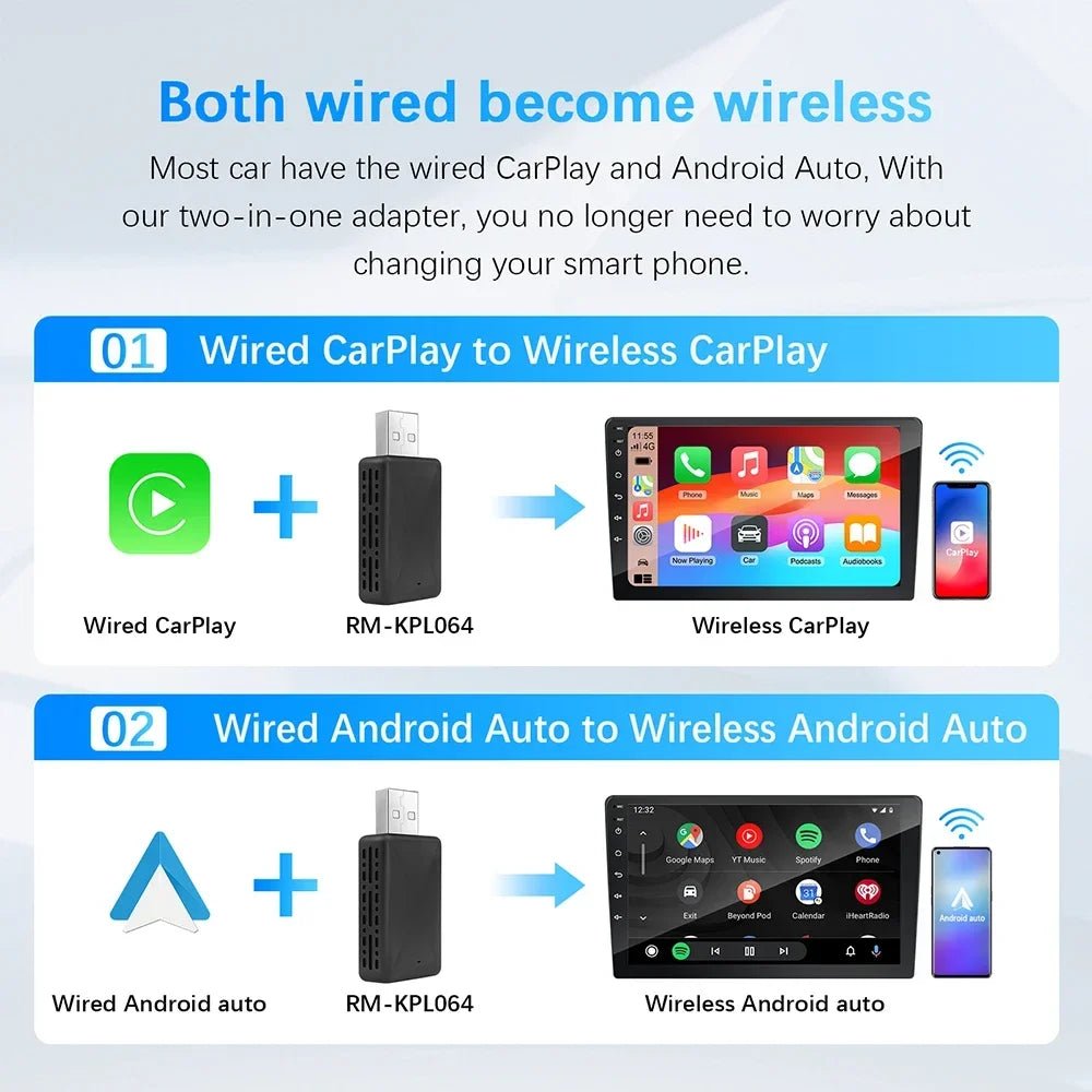 Wireless CarPlay & Android Auto Adapter – Kabelloses Upgrade für OEM - Autoradios und unterwegs einsetzbar - CarWorlds GmbH