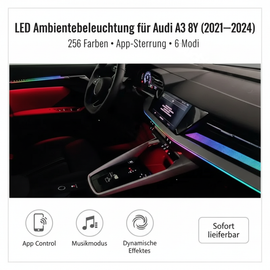 Audi A3 8Y LED Ambientebeleuchtung Set (2021–2024) – 256 Farben, App-Steuerung, 6 Modi, dynamische Effekte