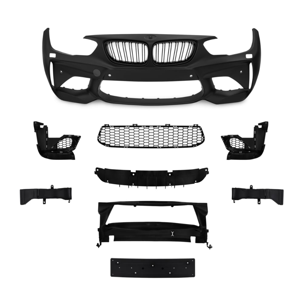 Front bumper in sports design including grills with PDC holes and SRA suitable for BMW F20 LCi / F21 LCi, 2015-2018