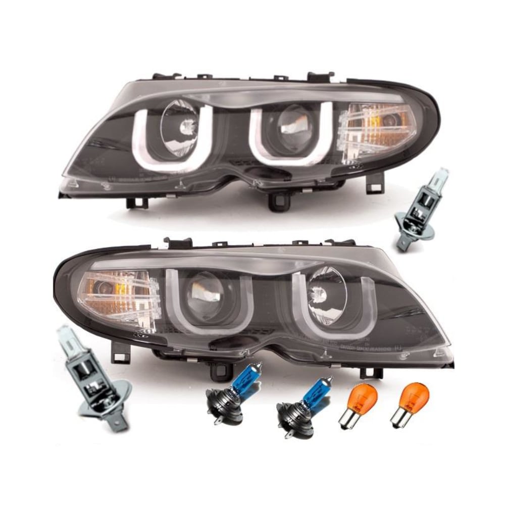 E46 Angel Eyes U komplett Scheinwerfer Set Bj.01-05 Facelift Limousine / Touring HALOGEN