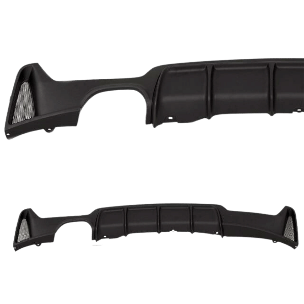 Rear diffuser different color combinations (carbon) for F32 F33 F36 for double pipe exhaust left side, only suitable for sport bumpers suitable for BMW 4 Series Coupe/Cabrio/Gran Coupe F32, F33 and F36 year 13 - 21 