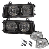 Set headlights H1/H1 real glass design + 4x H1 fits for BMW E36 90-94 (with indicators)